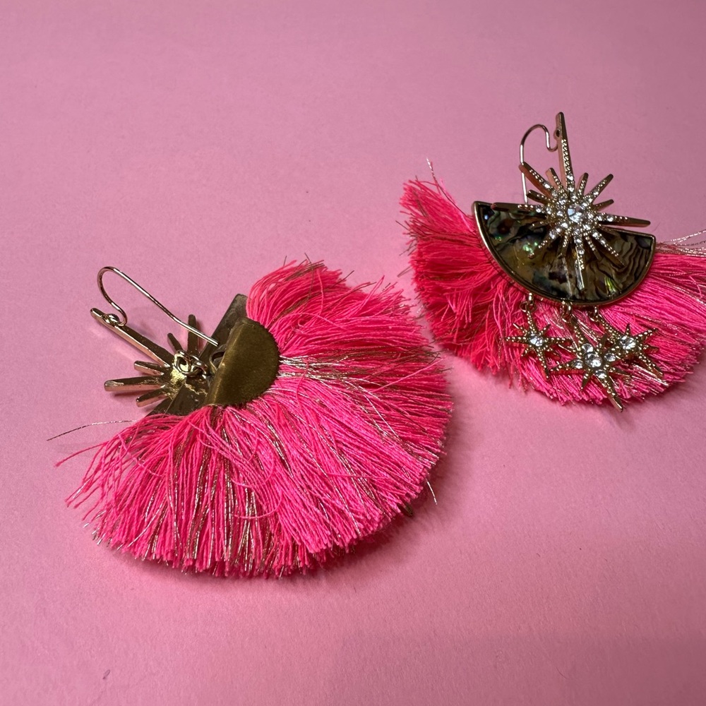 Unique Pink and Gold Fringe Star Earrings - Picture 3 of 6